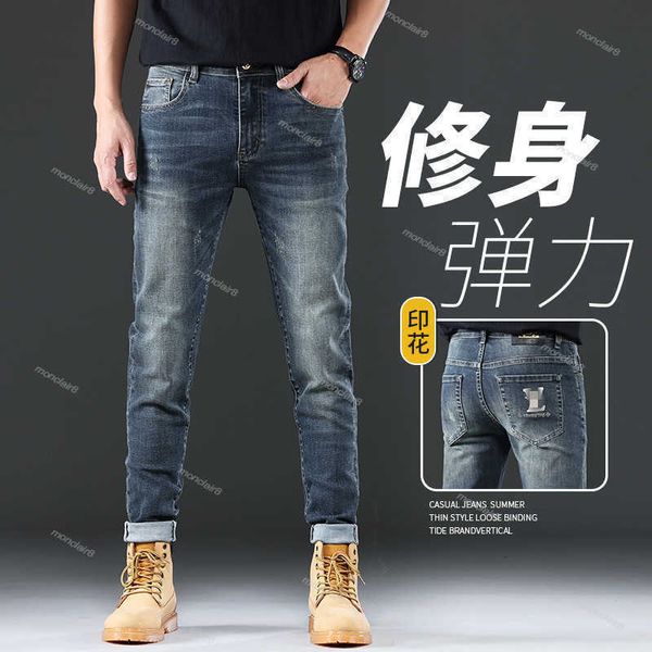 Herren Jeans Designer Herumn Mode Marke Koreanische Schlanke Hose Slim Fit Dick gestickt blaugrau