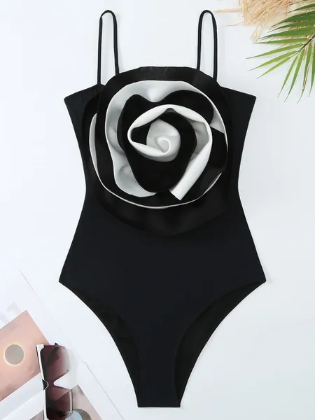 Swimwear femminile 2024 3D Rose Solid Swimsuit Women One Piece femminile bagnanti bagni da bagno da bagno da bagno