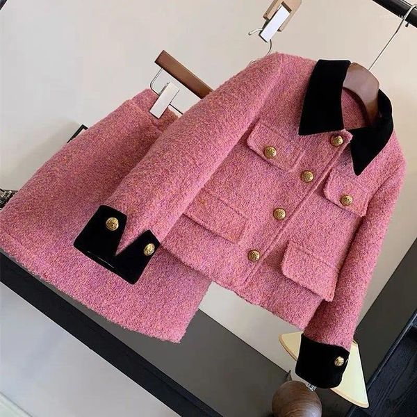 Set di abbigliamento Design invernale Set di abiti da abbigliamento rosa Uffed Giacca di cotone in velluto di velluto Hip A-Skirt 2ps Suit Kids Abita per bambini Outfit 4 6 8 10 12