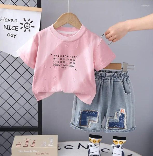 Kleidungssets Sommer-Mädchen Kleidung Set 2024 Designer Kinder gedruckte Briefed Crewneck T-Shirt Tops Denim Shorts zweiteilige Kinder