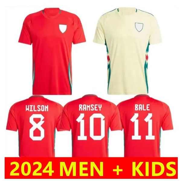 2024 Waless Euro Cup Nationalmannschaft Fußball -Trikot Wilson Ramsey Bale 24 25 Bale Fußball -Hemd voll ausgestattet Home Red Away Yellow Herren Uniform Brooks Johnson