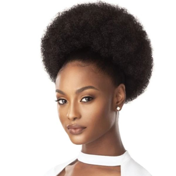 Chignon Kurzer High Afro Puff Haarbrötchen Kinky Curly Perücke Draw String Pferdeschwanzclip in auf synthetische Naturel Chignon Schwarze Frau