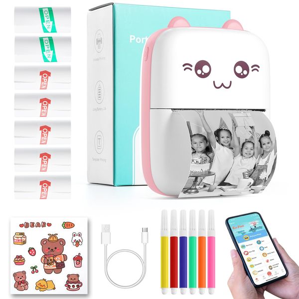 Mini tragbarer Druckertasche Thermaldruck mit 13 Rollenpapier Bluetooth Wireless Smart Drucker für Android iOS Inklose Drucker für Foto -Büro QR -Code -Label Hinweis