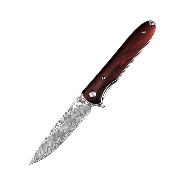 Damascus Steel Blade ao ar livre sobrevivência EDC Faca de bolso vermelho maça