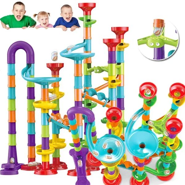 Blocchi 50/197pcs per bambini gioco fai -da -te in marmo run gare building building buildings giocattoli 3d balling rolling marmos che corre in pista.