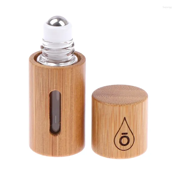 Garrafas de armazenamento 3 ml rolo de madeira natural de bambu na garrafa de bola com janela de óleo essencial de Óleo