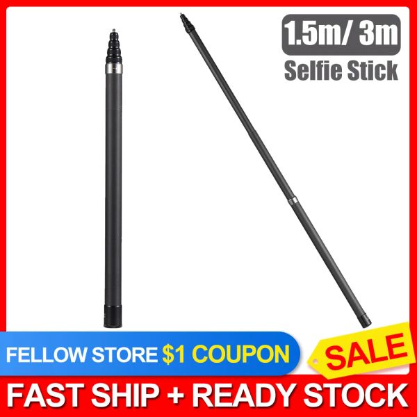 Becks de 1,5m/ 3m Selfie Stick Stand Stand Stand Suporte de câmera de 1/4 polegada parafuso Comprimento ajustável compatível com insta360 x2/ x3