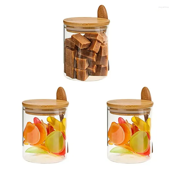 Бутылки для хранения стеклянные банки с бамбуковыми крышками и ложкой сахарной контейнер 17 унций деревянный совок
