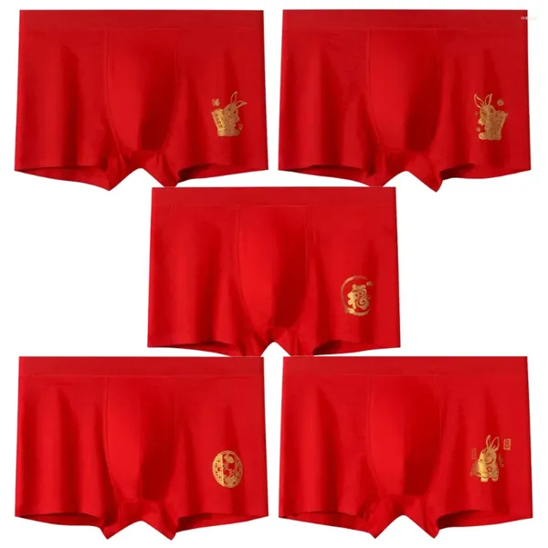 Underpants 5pcs/lot maschio mutandine rosse botoni di cotone comodi marchi di biancheria bianche da uomo pantaloncini da uomo pugile L-6xl qw7011