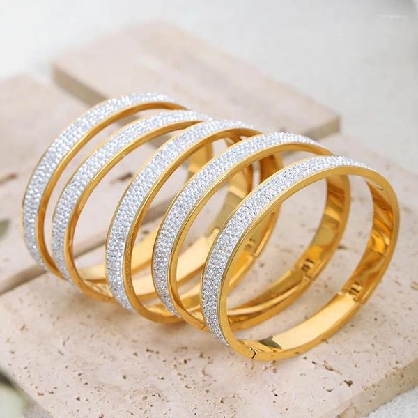 Pulseiras de charme 18k pulseira de aço inoxidável para mulheres banquete cheia de shinestones feminino jóias por atacado