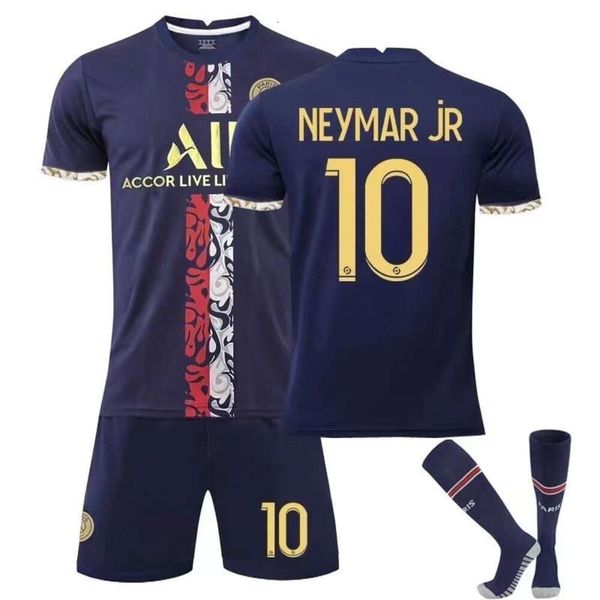 Maglie da calcio per tracce maschili 22-23 Paris Jersey Edizione speciale Gold Size 10 Set di calcio sportivo per bambini per adulti Neymar+calzini