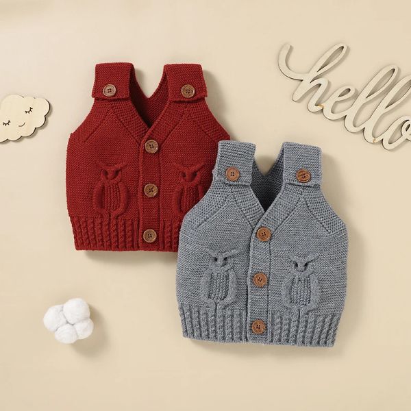 Pullover Neugeborene Baby Pullover süße 3D -Eule Infant Boy Girl Tops Strick Kleinkind Kid Kleidung ärmellose Strickjacke Herbst Herbst Solid Outerwear