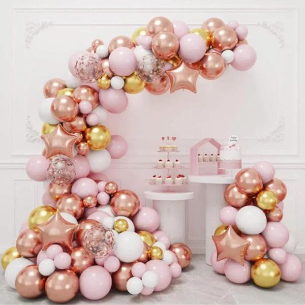 Decoração de festa 140pcs balões arco kit rosa dourado branco rosa cardioide pentagrama balão guirlanda no dia dos namorados do dia dos namorados