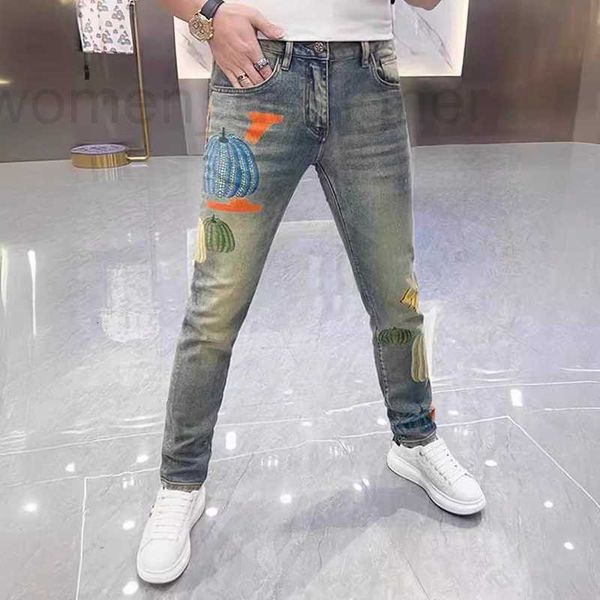 Jeans designer maschile jeans stampato di zucca alla moda per uomo 2024 primaverila nuova moda versatile slim fit fendi pantaloni b1z3