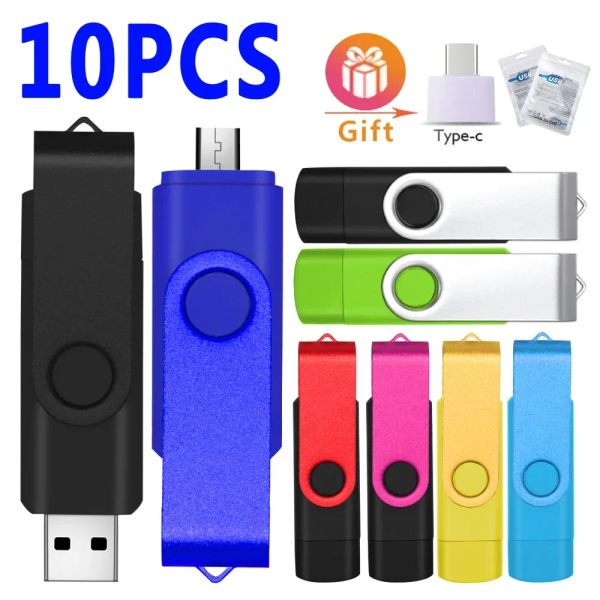 Приводы 10 шт. Бесплатный логотип Metal OTG 3 в 1 Pen Drive 4 ГБ 8 ГБ USB Memory Stick 64 ГБ Pendrive 32GB Typec CLE USB 2.0 16 ГБ USB -флэш -накопители