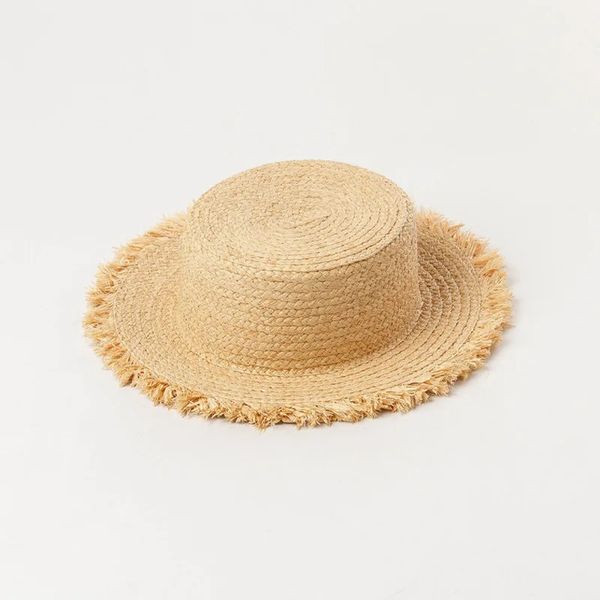 Sommer mit breiter Krempe Strohhüte für Frauen und Männer Bohemian Tassel Raffia Beach Sun Hut lässige Damen flache Top Panama Caps 240423