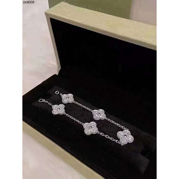Braccialetti di design del trifoglio di marchio di marca di lusso per donne blu bianco rosso madre di pearl foglia che brillano diamante cristallino amore