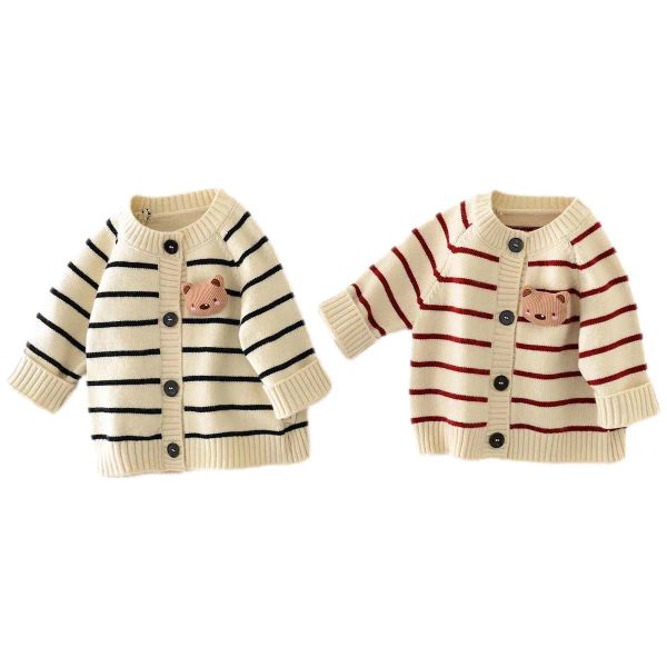 Suéteres suéter de bebê para meninos roupas de menina Cardigan Cardigan Cardigan Cardigan Cartoon coreano Urso listrado de manga longa Casaco de malha infantil