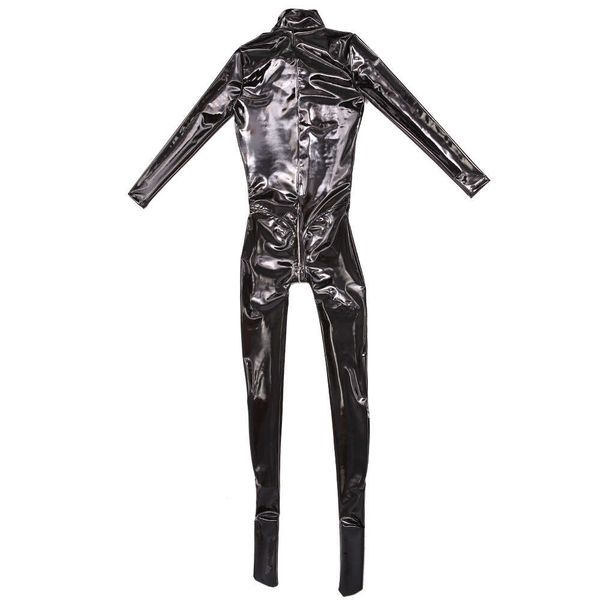 Sexy Rollkragenpullover für Frauen Langarm schwarz elegant glänzend PU Faux Latex Catsuit Reißverschluss Schrotklub Bodycon Jumpsuit Overall