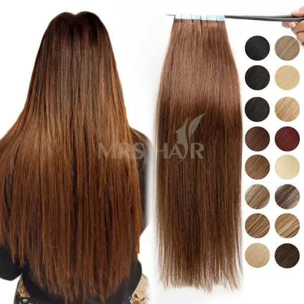 Erweiterungen Full Head 40pcs Band in Haarverlängerungen Maschine hergestellt Remy Human Hair Extensions Braunblond 1224 Zoll dickes Enden Klebeband auf den Haaren