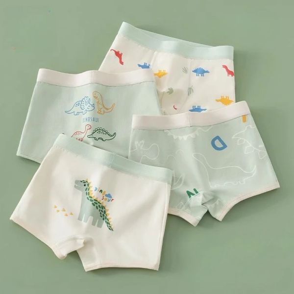 İç çamaşırı 4pcs çocuk pamuk antibakteriyel külot çocuk ince yumuşak nefes alabilen pantolonlar 3+y küçük çocuklar iç çamaşırları bebek dinozor brifings
