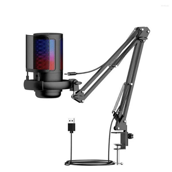 Microfones Microfone USB com Stand Stand Stand para gravação e streaming no fone de ouvido PC Botão Touch-Mute 3 RGB Modo