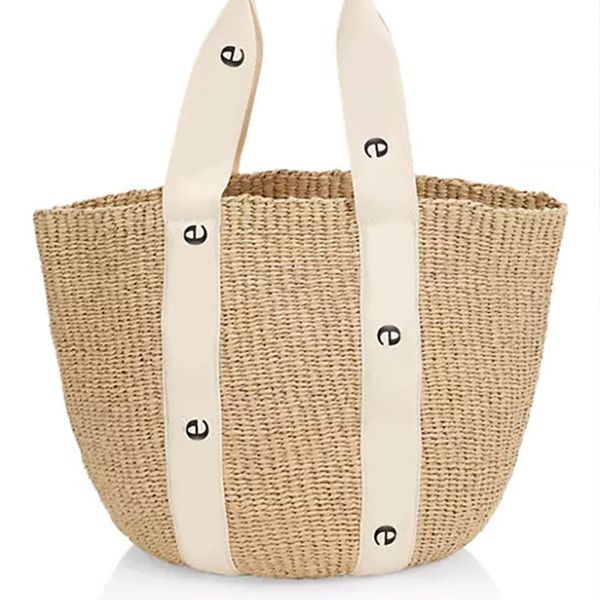 Woody Basket Bag Strohkorb Back Tasche Summer Beach Bag Weekend Reisetasche Designer Taschen große Kapazität Gemüsekorb Offene Top -Tasche Schultertasche