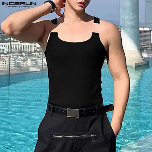 Männer Tanktops O-Neck ärmellose Fitness Streetwear-Westen Sommer Solid Color Sexy Fashion Casual Clothing S-5xl Incerun 240419