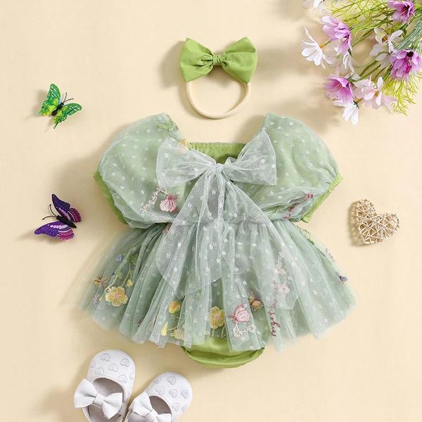 Set di abbigliamento BAMBINA Girl Outfit estivi Abito per tulle per tulle ricamato a soffi