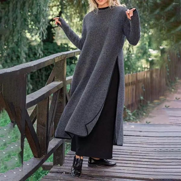 Повседневные платья винтажные женщины одежда 2024 Осень длинная пуловерная толстовка