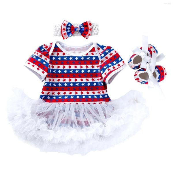 Kleidung Sets Baby Girl Kurzärmel Unabhängigkeitstag gedruckt geborener BodySuit Haarbandschuhe 3 Set Säugling Winter Strampler