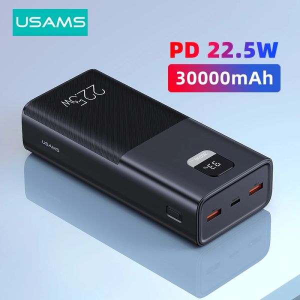 Chargers USAMS 30000MAH Power Bank 22.5W/65W Тип C PD QC Fast Charge Powerbank Powerbank Portable Optern Acter Actule Charg