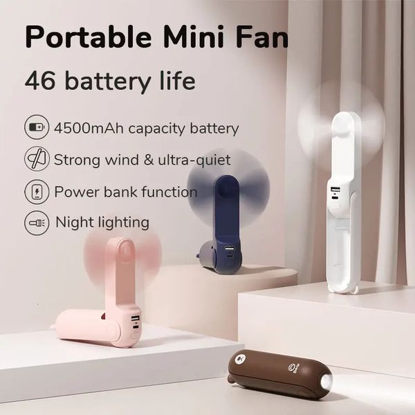 Jisulife Portable Fan Mini Handheld Fan USB 4500MAH Aufladen Handgehaltener kleiner Taschenlüfter mit Power Bank Taschenlampe Feature 240424