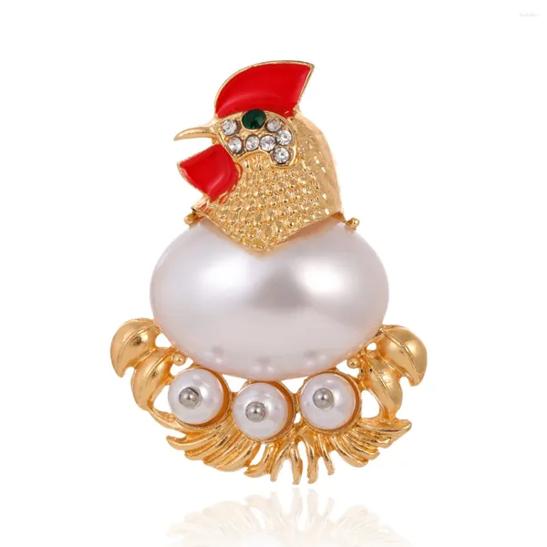 Broschen kreative Persönlichkeit Pearl Rooster Brosche Vintage Mode Pin Frauenkleidung Corsage