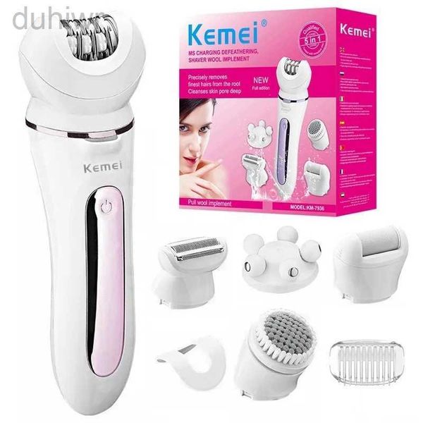 EPILADOR KEMEI 7936 Mulheres Epilador elétrico Face Feminino Shavedor Facial Remoção do cabelo da senhora Máquina de barbear Lady Máquina de barbear Recarregável 5in1 Conjunto D240424