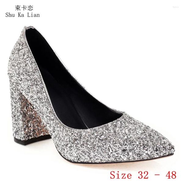 Kleiderschuhe High Heels Frauen glänzende Pailletten Gold Silber weiß rote Pumpen Stiletto Frau Party Hochzeit kleiner Plus Größe 32 - 48