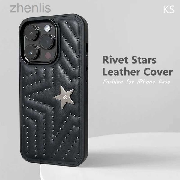 Mobiltelefone Hüllen Luxus Nietstars Lederhülle für iPhone 15 Pro Max Fashion Punk Schockdcover für iPhone 12 13 14 Pro Max Plus D240424