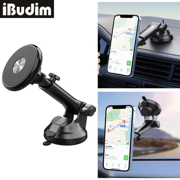 Stands Sucção Copo do painel de carro para celular portador de celular Magnetic Car Windshield Mount para iPhone 15 MagSafe Xiaomi suportes GPS