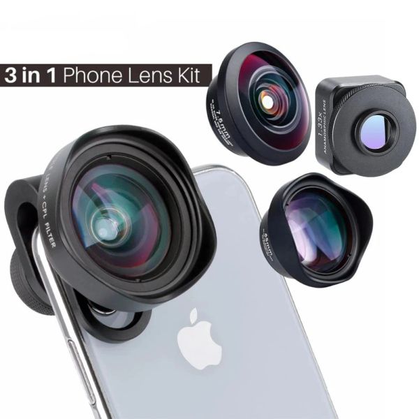 Filtreler mremote 17mm lens cep telefonu lens 16mm genişlik lens CPL filtreli 1.55x Anamorfik Telefoto 75mm Makro lens iPhone için