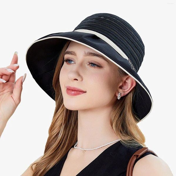 Chapéus de aba larga verão para mulheres Bongo de Bongo Up Bow Beach Hat Hat Color Soldable Sun Visors Caps Sombrero