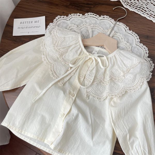 Camicie camicette per ragazze camicia autunnale Nuova coreana Pure Cotton Baby Baby Gilayer Collar Principessa Trota a maniche lunghe