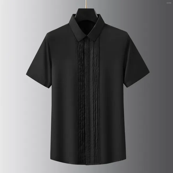 Мужские платья рубашки 2024 Модные летняя ручная ручная складная полоска с вышитой рубашкой с короткими рукавами мужчина