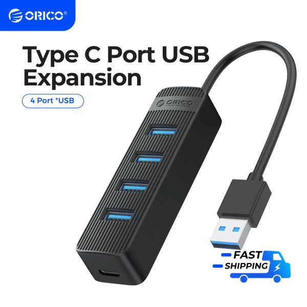 Hubs Orico 4 Port USB 3.0 Hub mit Typ -C -Stromversorgungsanschluss für PC -Laptop -Zubehör ABS USB Splitter USB3.0 OTG -Adapter