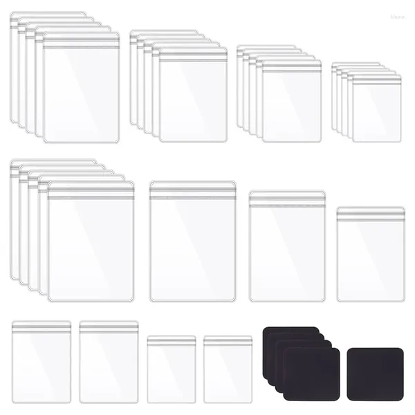 Einkaufstaschen 190pcs 5 Größen klarer PVC Schmucktasche Selbstversiegelung Plastik Reißverschluss mit Anti -Turh -Papierstoffe Streifen Sortiment Kit Kit