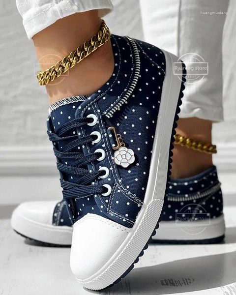 Scarpe casual sneakers da donna a pois stampato allacciato tondo tondo in pizzo vulcanizzato in rete tenis floreale piatto da donna calzatura