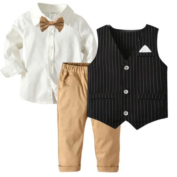 Blazers Gentleman Kids Blazer 2021 Herbst Babyhemd Overalls Mantel Krawattenanzug Anzug für Hochzeit formelle Party tragen Baumwollkinder Kleidung