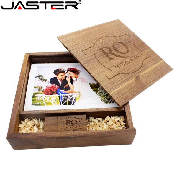 Laufwerke USB -Flash -Laufwerke 128 GB Fotografie Album Wooden Box Pen Drive 64 GB kostenloses Logo Memory Stick Hochzeit Geschenk 32 GB 16 GB 8 GB 4 GB U -Diskette