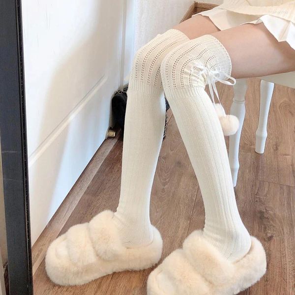 Donne calzini a colore solido lana maglia calze a maglia jk gamba lunga ragazza più calda sopra il ginocchio alta femmina