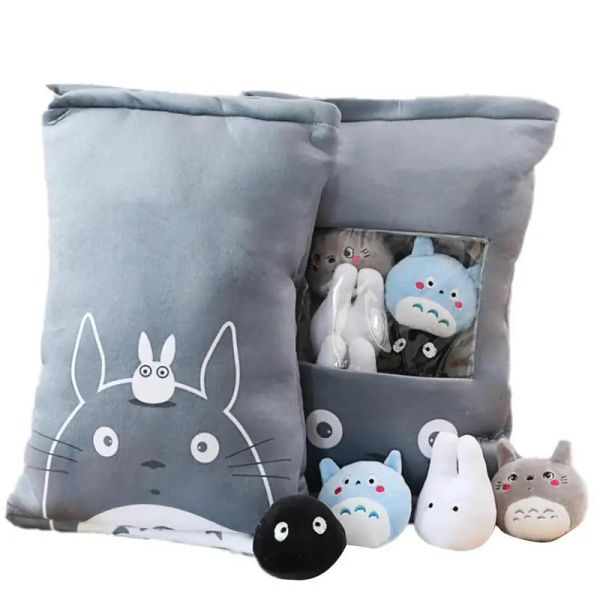 Kissen 8pcs Lot niedlich Snack Kissen gefülltes Tierspielzeug grauer Totoro weißer Kaninchen Schwarz Elf Puppe weich gefüllt Plushie Doll Geschenk für Kinder