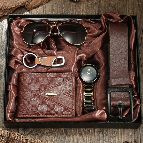 Armbanduhrenbulen für Männer 5 -teilige Uhren -Set - Quartz -Bewegung Schlüsselburgen Sonnenbrillen Brieftasche Perfektes Geschäft und Freizeitparty Geschenk